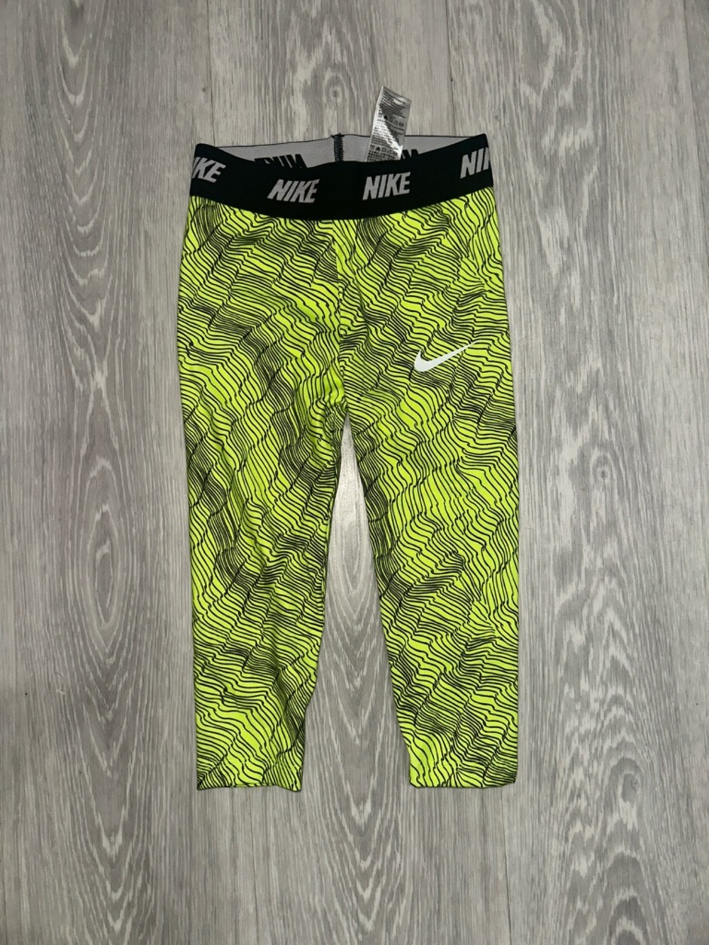 Nike Neon Yellow and Black Patterned Girls' Leggings, Size 2T